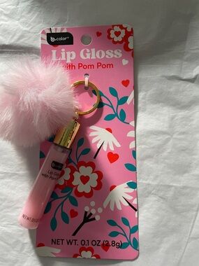 b.color Pink Lip Gloss with Pom Pom Keychain